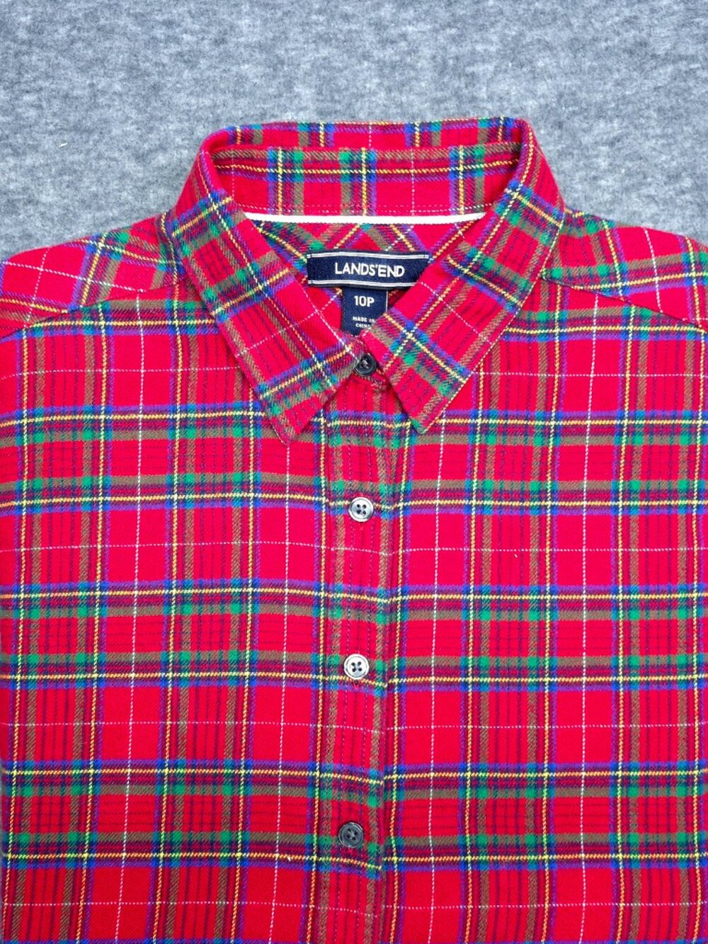 Lands' End Red Plaid Flannel Button Down Shirt Women's 10P Cotton